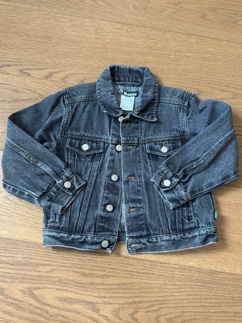 Roots Denim Trucker Jacket - Black/Grey Wash - Size XS (4-5) - Vintage Y2K - GUC